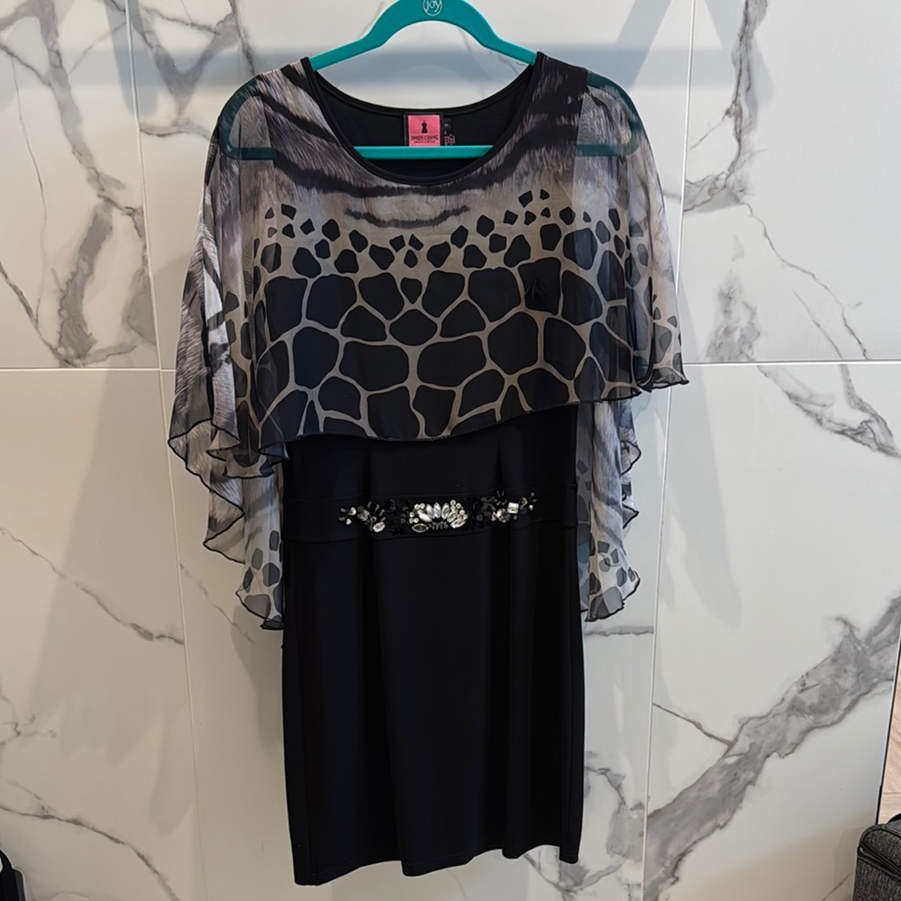 Simon Chang Black Dress with Animal Print